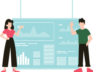 Wall Mural - Boy and girl are talking about stock marketing.