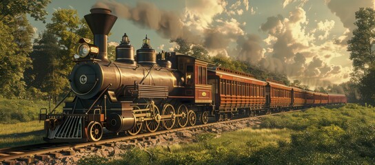 Poster - Depict a steam locomotive pulling a line of vintage carriages, showcasing the elegance and grandeur of early rail travel.