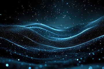 Poster - A mesmerizing abstract scene of glowing blue waves and sparkling particles creating a serene atmosphere.