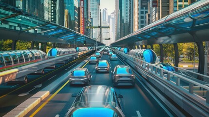 Poster - future of AI in transportation, where autonomous vehicles and AI-powered traffic management systems improve safety and efficiency