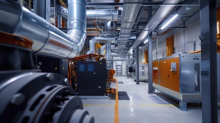 Poster - highlight robots installing hvac systems in a new building, focusing on the precision and reliabilit
