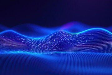 Poster - Abstract blue wave pattern with glowing particles, creating a dynamic and immersive digital background effect.