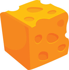 Poster - Cartoon illustration of a square block of yellow cheese with holes