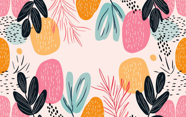 Poster - Abstract pastel colored leaf and shape pattern background, modern  illustration with organic natural elements, perfect for design projects.