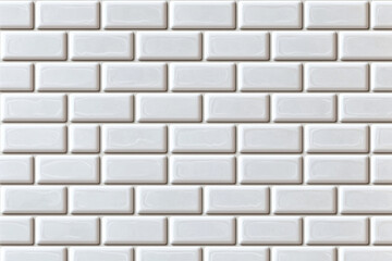 Poster - Close-up of a white subway tile wall with a clean, glossy finish. Perfect for interior design, construction, and home improvement projects.