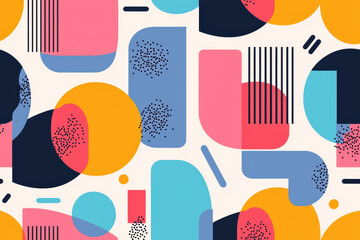 Aufkleber - abstract geometric background with colorful shapes and patterns in pink, blue, orange, and black.