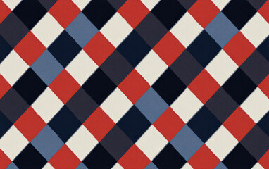 Poster - Abstract  pattern with red, blue, and white geometric diamond shapes. Perfect for backgrounds, textiles, and digital designs.