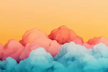 Sticker - Vibrant pastel-colored fluffy clouds against a yellow-orange gradient sky. Abstract dreamy landscape with soft, colorful textures and whimsical atmosphere.