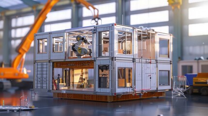 Poster - robotic assembly of modular construction units, showcasing rapid deployment and scalability
