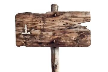 Rustic Wooden Sign on a Post with Weathered Texture