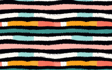 Poster - Colorful abstract striped pattern with bold brush strokes, featuring vibrant orange, pink, teal, and black for dynamic visual appeal.