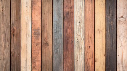 Poster - Vertical wooden planks in various shades and textures, forming a rustic and vintage backdrop, perfect for design and background purposes.