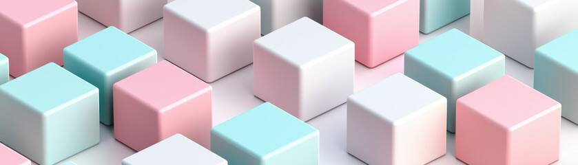 Poster - Abstract pastel-colored  cubes in a geometric pattern, conveying modern minimalism and soft hues. Ideal for backgrounds and conceptual designs.