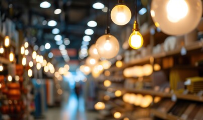 Bright Modern LED Lamps Display in Stylish Store Aisle