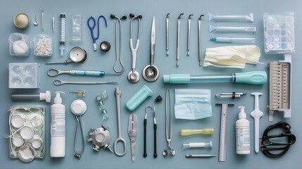 Poster - Medical equipment and tools neatly arranged in a clinic, ready for use.