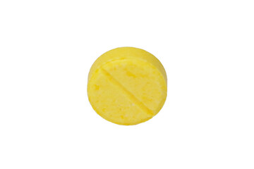 Close-up photo yellow color round pill, medicine small medical vitamins, pills, antibiotics isolated on cut out PNG or transparent background. Medical science health prevent various diseases.	