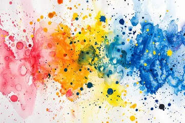 Hand painted multicolor rainbow ink splash, colorful spots, dirty artistic, paint splatter watercolor background