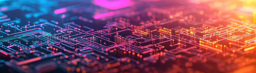 Poster - Close-up of a vibrant circuit board with intricate patterns, representing technology and digital innovation in a colorful and futuristic design.