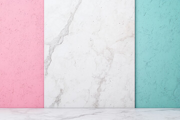 Poster - Abstract textured wall with pastel pink, white marble, and turquoise panels. Ideal for backgrounds, design inspiration, and creative projects.