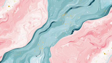 Poster - Abstract artistic pink and blue marble texture painting with gold accents, perfect for backgrounds and designs.