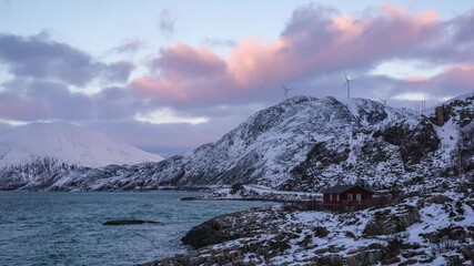 Sticker - Tromso Norway time lapse winter landscape at Rorvikneset Sommaroy