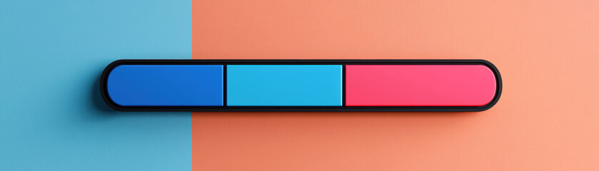 Poster - Modern abstract design with a geometric color bar. Minimalist artwork featuring blue, light blue, and pink against a split orange and blue background.