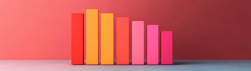 Poster - Colorful bar chart depicting decreasing values on a red background. Concept for growth, performance, business analysis, and statistics.