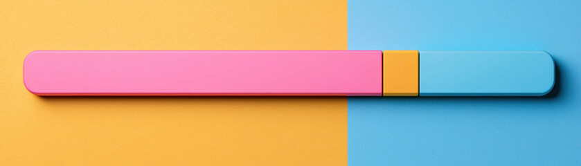 Poster - Modern abstract composition with geometric shapes and vibrant colors of pink, blue, and yellow, showcasing minimalistic design and contrast.