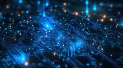 Poster - Abstract Blue Circuit Board with Glowing Lights