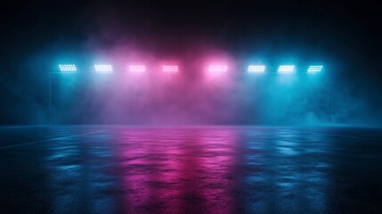 Canvas Print - Smoky stage with spotlights, night street, neon.