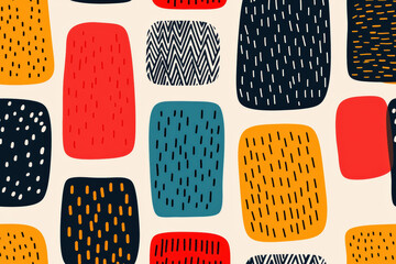 Aufkleber - Colorful abstract geometric pattern with hand-drawn textures and shapes, creating a playful and modern design. Perfect for backgrounds and textiles.