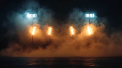 Canvas Print - Smoky stage with spotlights, night street, neon.