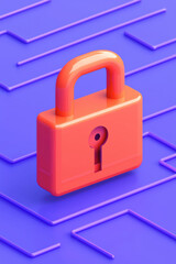 Poster - colorful padlock on a blue background with a maze design, symbolizing security, protection, and digi
