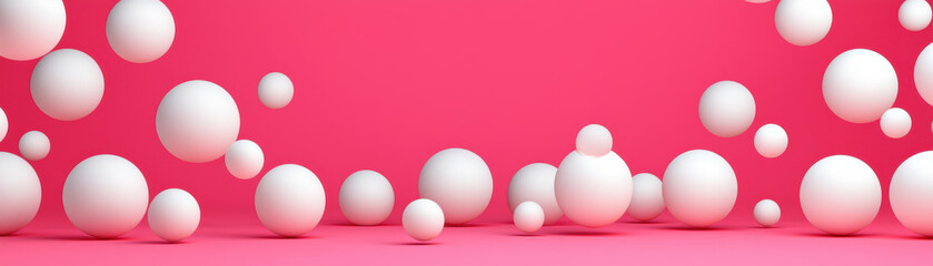 Poster - Abstract composition of white spheres floating on a vibrant pink background, creating a modern and minimalistic design with a playful touch.