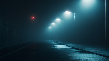 Wall Mural - wet asphalt dark street, smog, smoke.