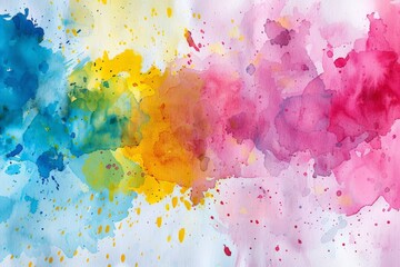 Multicolor ink splash, stain spots, dirty artistic and rainbow paint sprays splatter colorful watercolor background