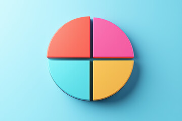 Poster - Colorful  pie chart with four segments on a blue background. Represents data visualization, statistics, and business analytics.