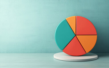 Poster - Colorful  pie chart on a pastel turquoise background, depicting varied data segments, perfect for business and statistical presentations.