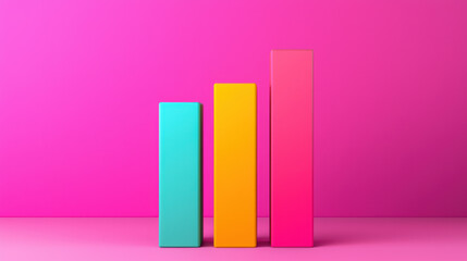 Poster - Colorful bar graph representation on a vibrant pink background, illustrating data trends in a modern, minimalist style. Perfect for business visuals.