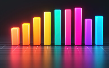 Poster - Vibrant  bar graph with gradient colors representing data analytics, growth, and business statistics in a modern, sleek style on a dark background.