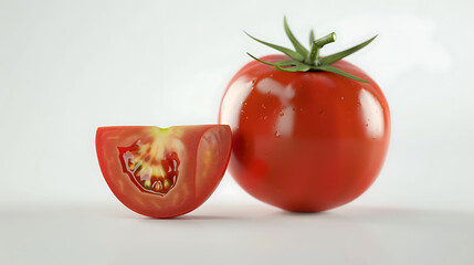 Wall Mural - A whole tomato with half of a tomato isolated on a white background, captured in high definition