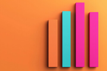 Poster - Colorful vertical bar chart on an orange background representing business data, statistics, analysis, growth, or marketing trends in vibrant hues.
