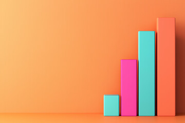 Poster - Colorful bar graph over orange background, representing business growth, financial data, and statistical progress in a vibrant and modern style.