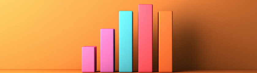 Poster - Colorful  bar chart on orange background, illustrating data analysis, business growth, and financial trends with vibrant bars.