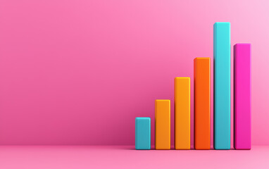 Poster - Colorful  bar graph against a pink background, representing data visualization, statistics, growth and business analysis.