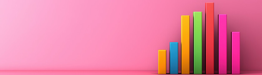 Poster - Colorful bar graph on a pink background representing data analytics, business growth, and statistics. Ideal for presentations and reports.