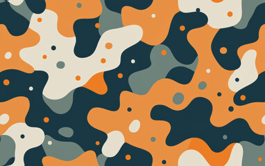 Poster - abstract camouflage pattern in orange, beige, and dark tones, perfect for backgrounds, textiles, and