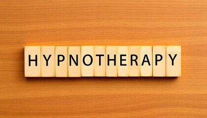 Wall Mural - Blocks with word HYPNOTHERAPY on wooden background, flat lay isolated with white highlights, png