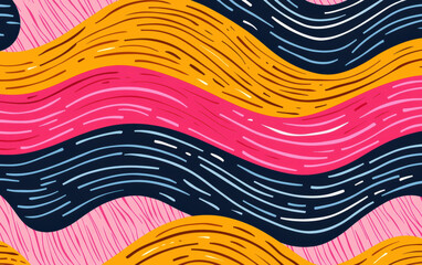 Poster - Vibrant abstract wavy pattern with colorful lines in pink, black, and orange. Perfect for backgrounds, wallpapers, and textiles.