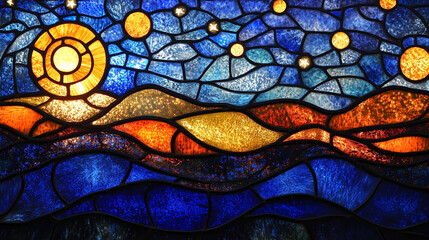 Wall Mural - Stained glass wallpaper background with an image of the night sky